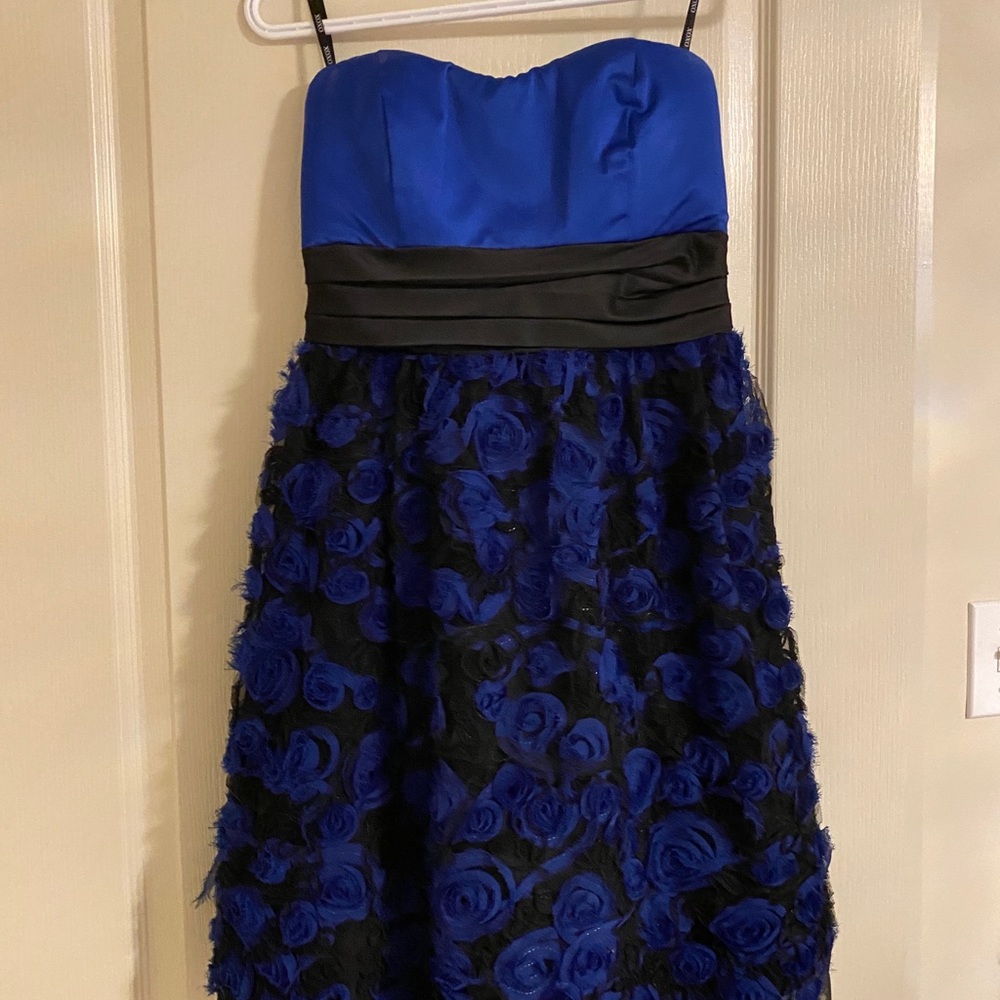 Gorgeous Black & Blue Rose Strapless Dress